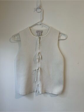 Sincerely Jules Cream Ribbed Tie-Neck Top